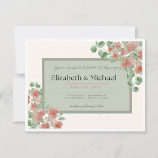 Elegant Pink and Green Wedding Invitation RSVP Kaartje