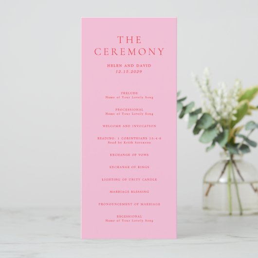 Elegant Pink and Red Classic Wedding Programma (Staand voorkant)