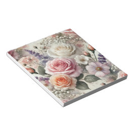 Elegant Pink and White Rose Pattern Notepad Notitieblok