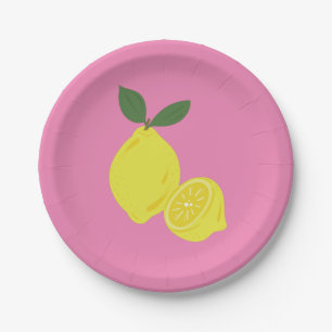 Elegant Pink and Yellow Lemon Party Papieren Bordje