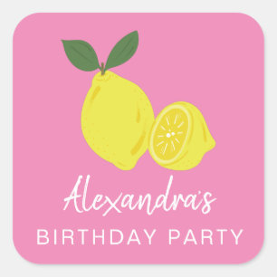 Elegant Pink and Yellow Lemon Party Vierkante Sticker