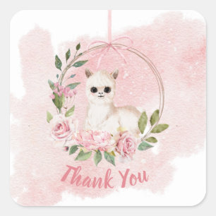 Elegant Pink Baby Girl Waterverf Script Dank u wel Vierkante Sticker