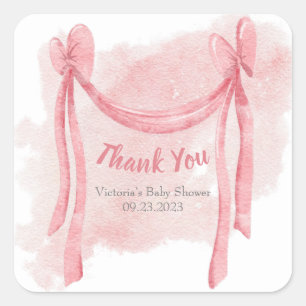Elegant Pink Baby Girl Waterverf Script Dank u wel Vierkante Sticker