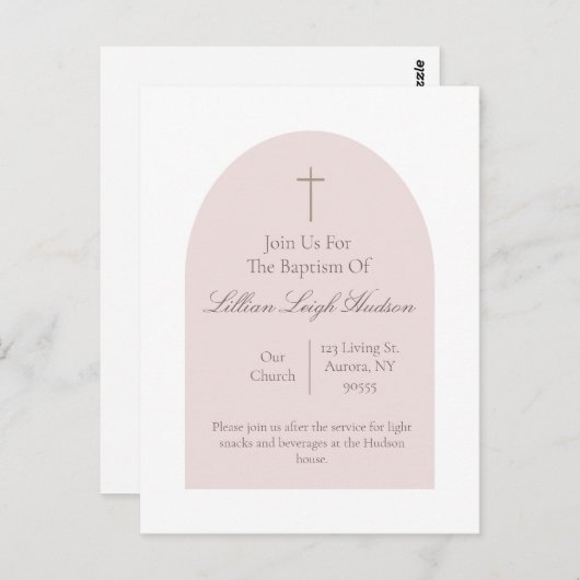 Elegant Pink Baptism Invitation | Minimalist Girl  Briefkaart (Voorkant / Achterkant)