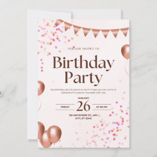 Elegant Pink Birthday Party Invitation Card