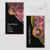 ELEGANT PINK BLACK GOLD DAMASK GEMSTONE MONOGRAM VISITEKAARTJE (Voorkant / Achterkant)