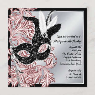 Elegant Pink Black Masquerade Party Kaart