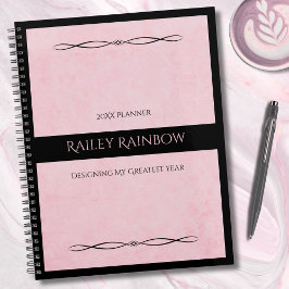 Elegant Pink Black Monogram Executive Planner