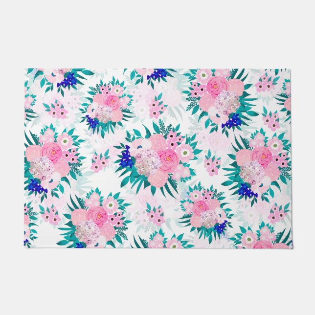 Elegant Pink Bloom Floral Pattern Deurmat (Voorkant)