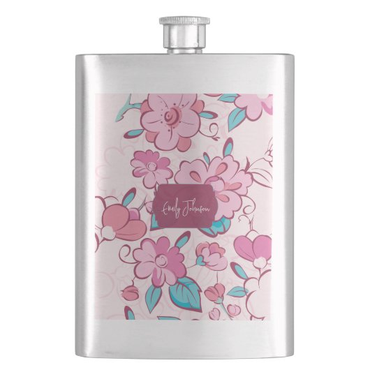 Elegant Pink Blossom Custom Name Floral Design Flacon (Voorkant)