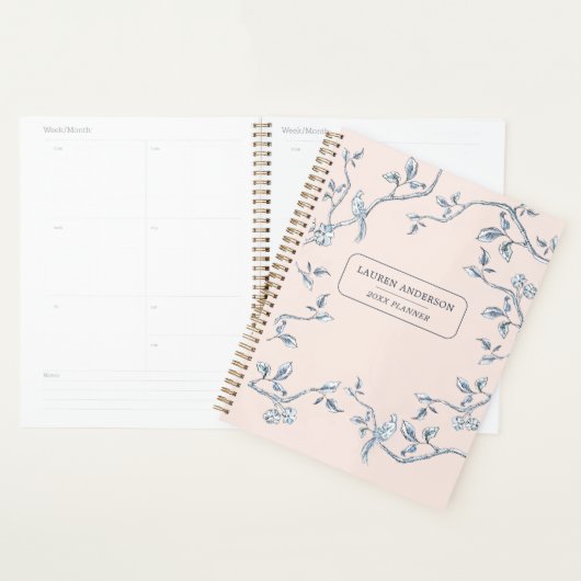 Élégant Pink & blue French toile Planner (Devant avec enveloppe)