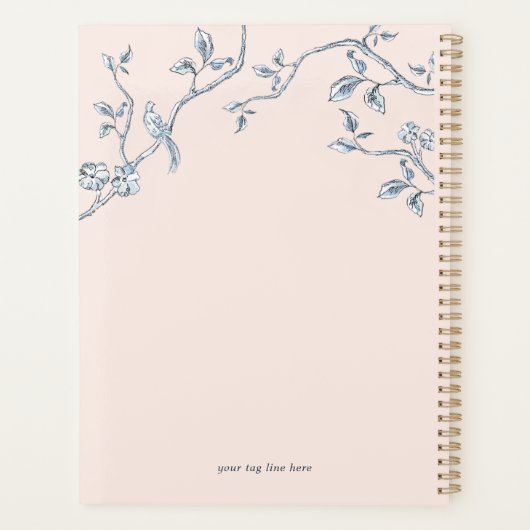 Élégant Pink & blue French toile Planner (Dos)