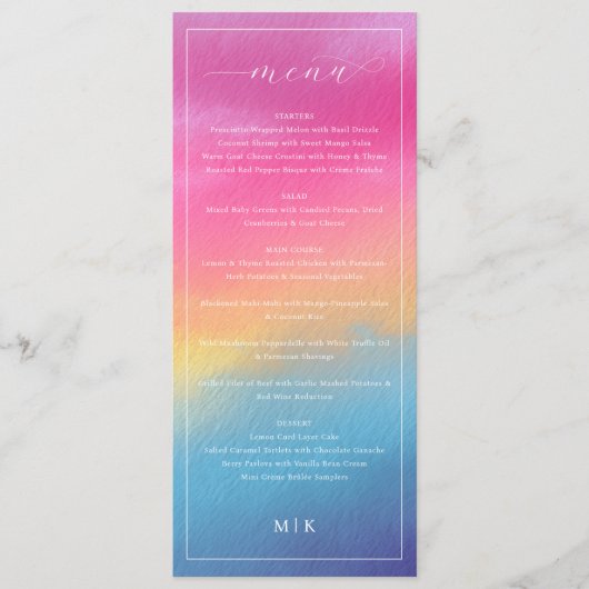 Elegant Pink Blue Gradient Wedding Menu (Devant)