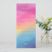 Elegant Pink Blue Gradient Wedding Menu (Debout devant)