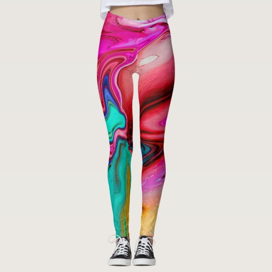 Elegant Pink Blue Marble Abstract Watercolor Leggings (Voorkant)