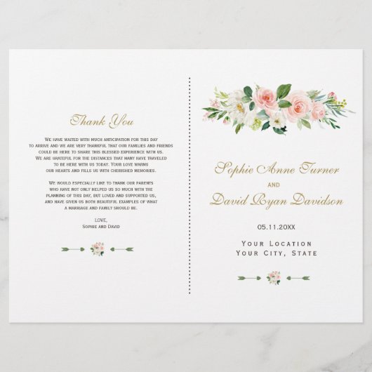 Élégant Pink blush Cream Floral Wedding Programme (Devant)