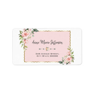 Elegant Pink Blush Floral Gold Wedding Etiket