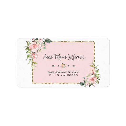 Elegant Pink Blush Floral Gold Wedding Etiket (Voorkant)