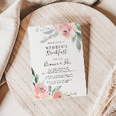 Elegant Pink Blush Floral Weddenschap Breakfast Kaart