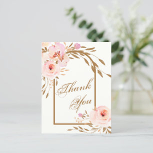 Elegant Pink Blush Floral Weddenschap Foto Dank je Briefkaart