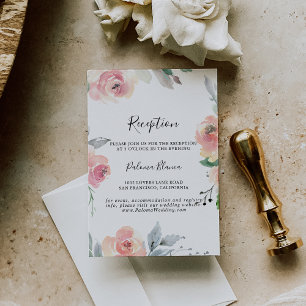 Elegant Pink Blush Floral Wedding Reception Informatiekaartje