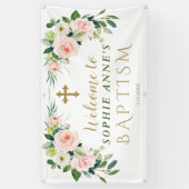 Elegant Pink Blush Flowers Baptism Welkomstteken Spandoek (Verticaal)