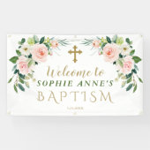 Elegant Pink Blush Flowers Baptism Welkomstteken Spandoek (Horizontaal)