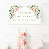 Elegant Pink Blush Flowers Birthday Welkomstteken Spandoek (Insitu)