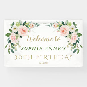 Elegant Pink Blush Flowers Birthday Welkomstteken Spandoek