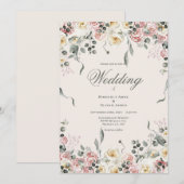 Elegant Pink Blush Ivory Floral Wedding Kaart (Voorkant / Achterkant)