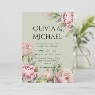Elegant Pink Blush Peonies Floral Wedding Kaart
