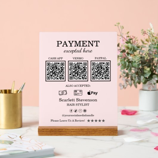 Elegant Pink Blush QR Code Betaling Acryl Bord (Huwelijk)