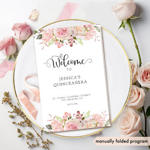 Elegant Pink Blush Roos Gold Quinceanera Programma
