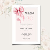 Elegant Pink Bow 20th Birthday Invitation