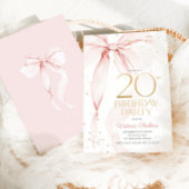 Elegant Pink Bow 20th Birthday Invitation