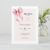 Elegant Pink Bow 20th Birthday Invitation (Debout devant)