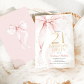 Elegant Pink Bow 21st Birthday Invitation