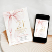 Elegant Pink Bow 21st Birthday Invitation