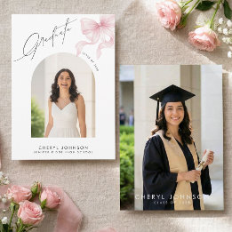 Elegant Pink Bow 2 Photo Graduation Aankondiging