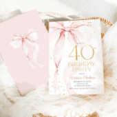 Elegant Pink Bow 40th Birthday Invitation