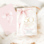 Elegant Pink Bow 50th Birthday Invitation