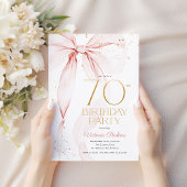 Elegant Pink Bow 70th Birthday Invitation