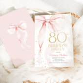 Elegant Pink Bow 80th Birthday Invitation Kaart