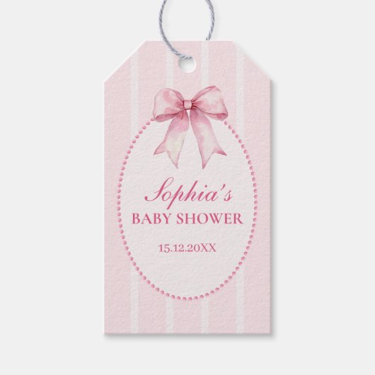 Elegant Pink Bow Baby Shower Cadeaulabel (Voorkant)