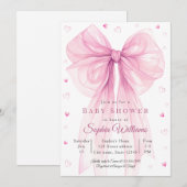 Elegant Pink Bow Baby Shower Invitation (Devant / Derrière)