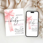 Elegant Pink Bow Baby Shower Invitation