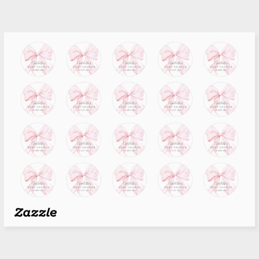 Elegant Pink Bow Baby Shower Ronde Sticker (Vel)