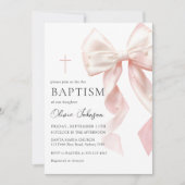 Elegant Pink Bow Baptism Girl Invitation (Devant)