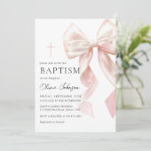 Elegant Pink Bow Baptism Girl Invitation (Debout devant)