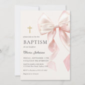 Elegant Pink Bow Baptism Girl Invitation (Devant)